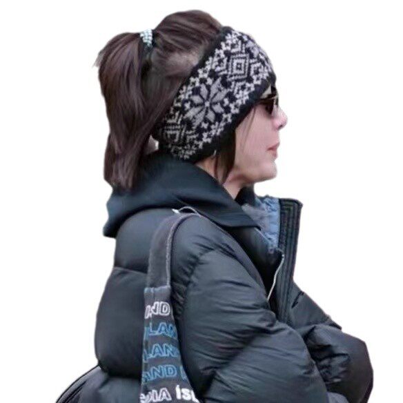秦岚同款秋冬拼色条纹针织发带发带女冬季护脑门显脸小高弹力黑色