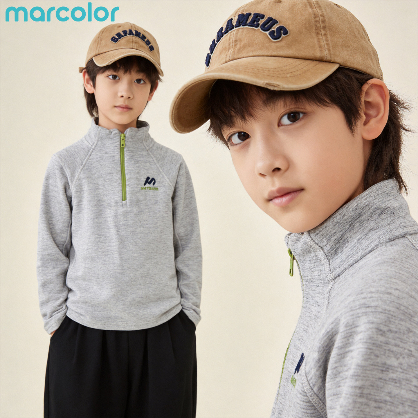 marcolor青少年半拉链立领卫衣