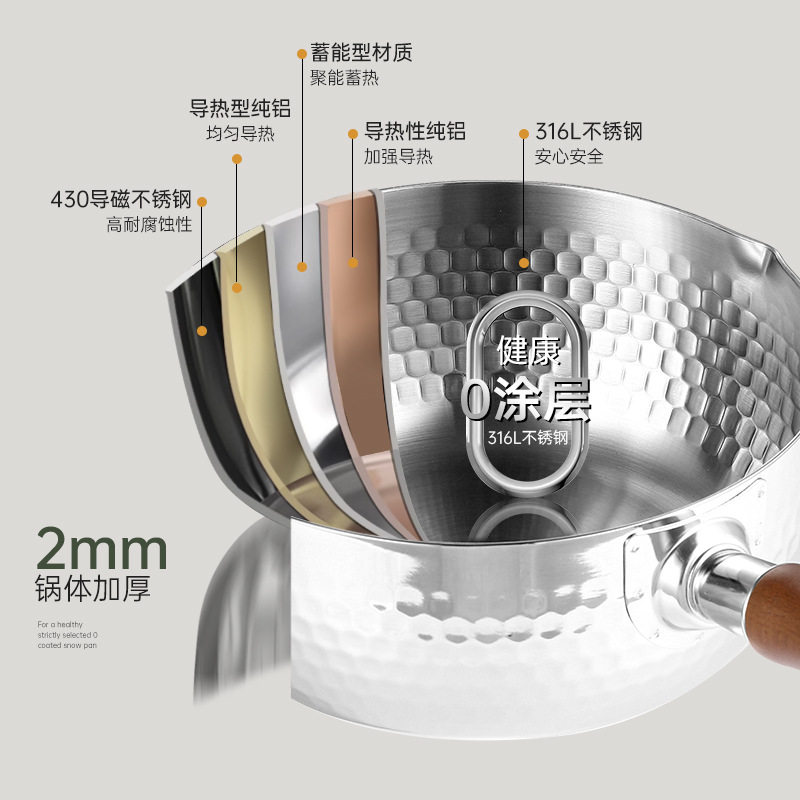 正品无涂层小奶锅日式雪平锅宝宝专用辅食锅不锈钢婴儿家用泡面