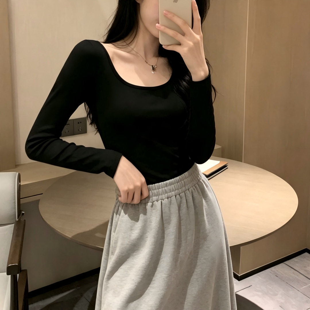 打底衫女士秋冬薄内搭紧身性感圆领时尚简约上衣辣妹少女长袖T恤