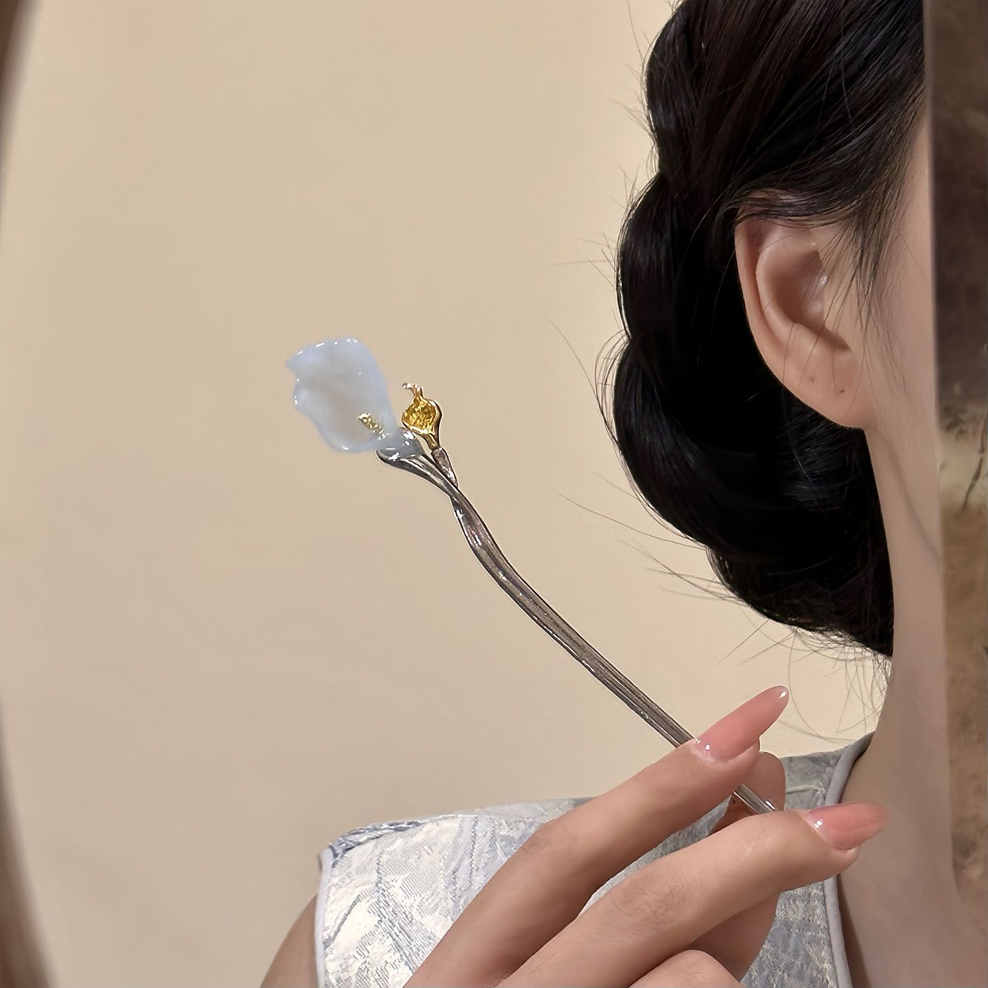 轻奢马蹄莲拼色金属发簪简约气质盘发簪子新中式日常百搭女生头饰
