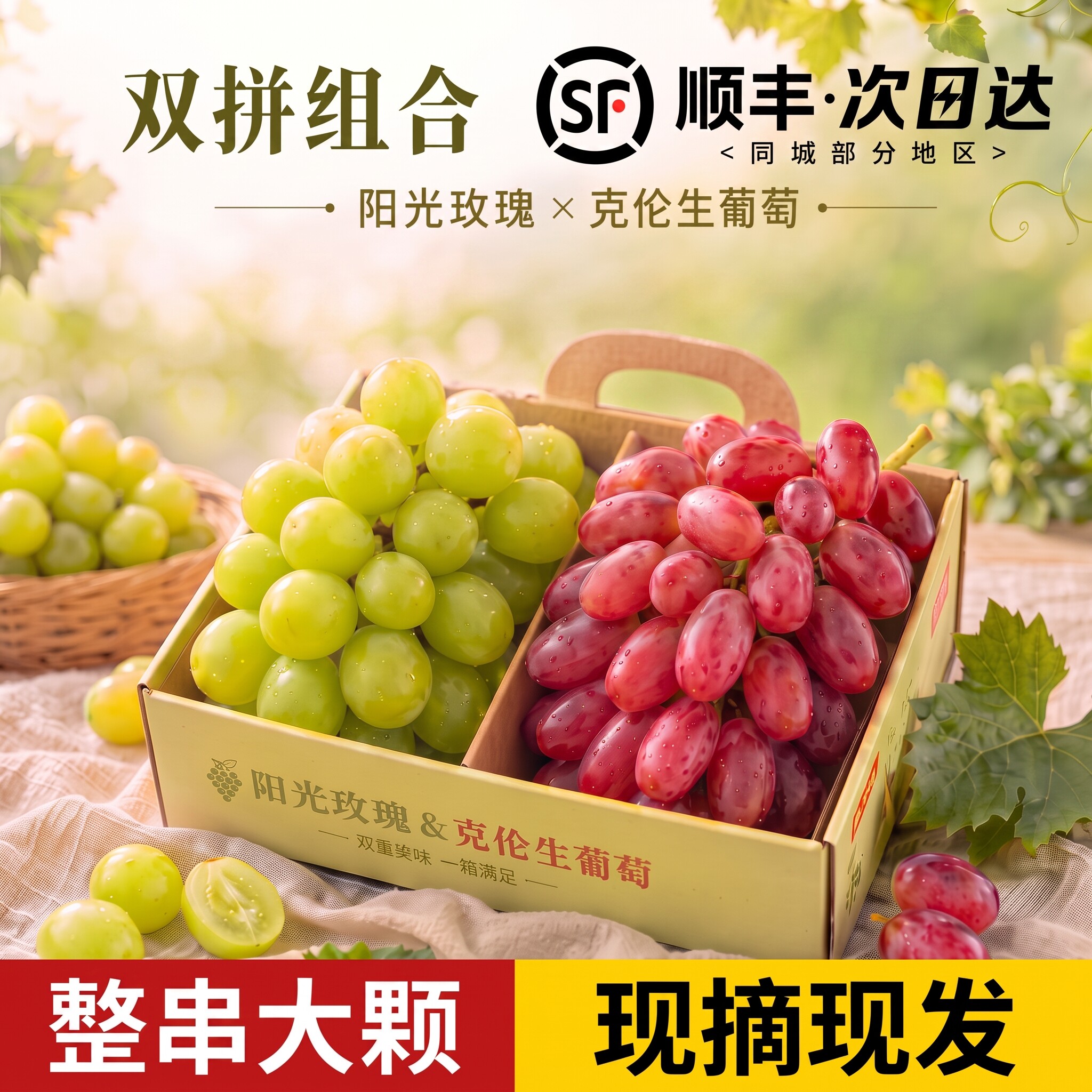 克伦生阳光玫瑰双拼葡萄新鲜应季水果5斤整箱装产地直发脆甜无籽