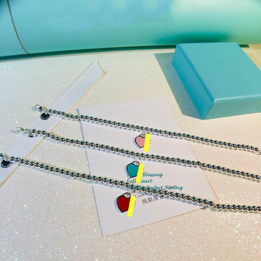 法式蓝色爱心S925珐琅转运珠手链