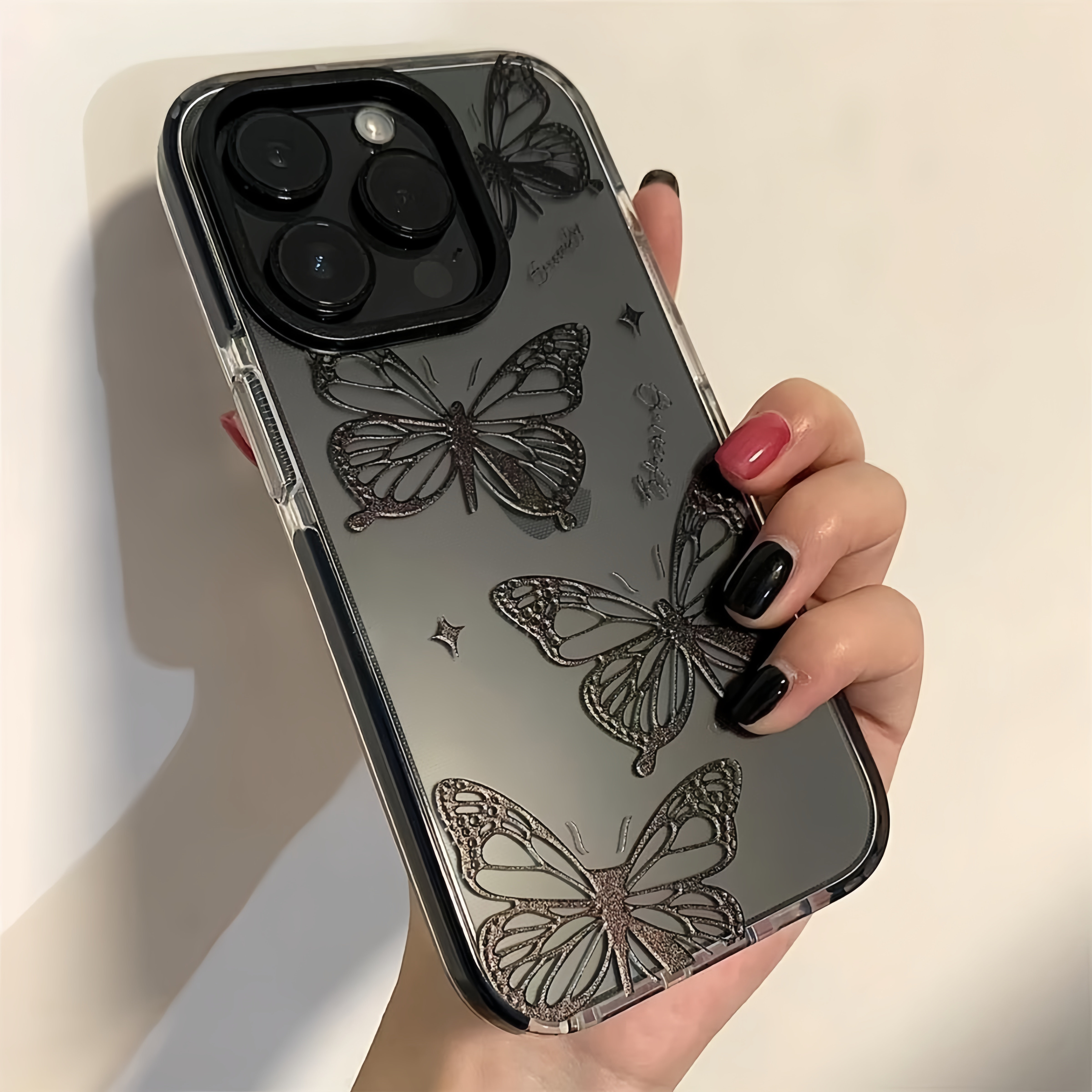 壳仔黑白线条蝴蝶适用于苹果18pro/16promax手机壳iphone15高级14Promax13透明软壳12/11大孔