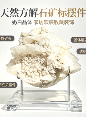 轻奢高级方解石矿标 天然白晶体原石 书房桌面收藏家居氛围感装饰