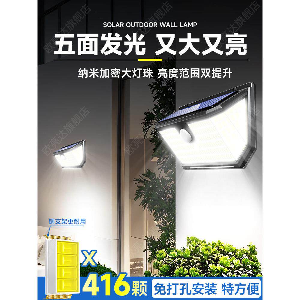 太阳能户外灯2025新型农村家庭庭院门防水人体传感器强光照明墙灯