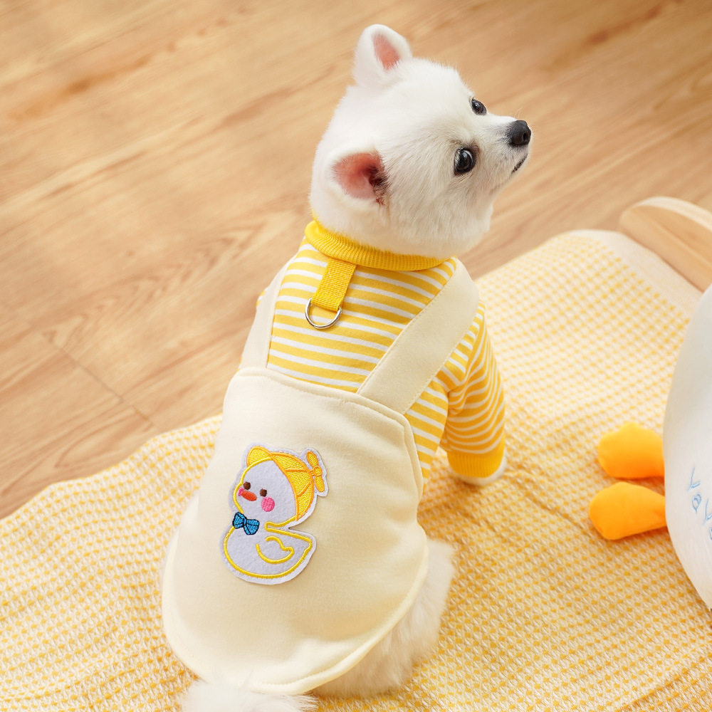 宠物狗狗衣服猫咪秋冬加绒狗卫衣猫用品条纹鸭中型犬柯法斗可牵引