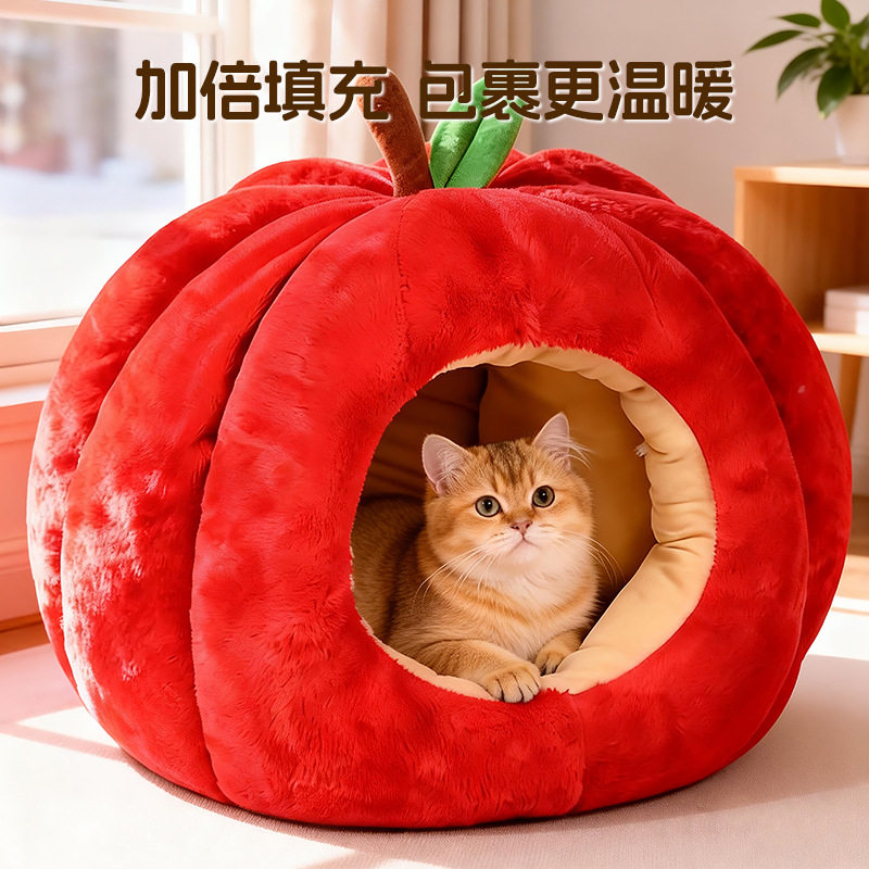 猫窝冬季保暖圣诞红苹果猫床宠物狗窝秋冬款猫屋猫咪冬天睡觉用