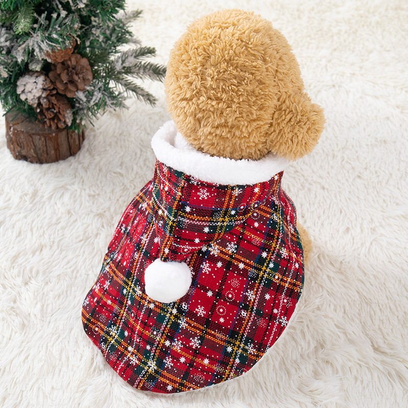 猫咪圣诞节格子连帽斗篷狗狗衣服泰迪小型犬宠物用品