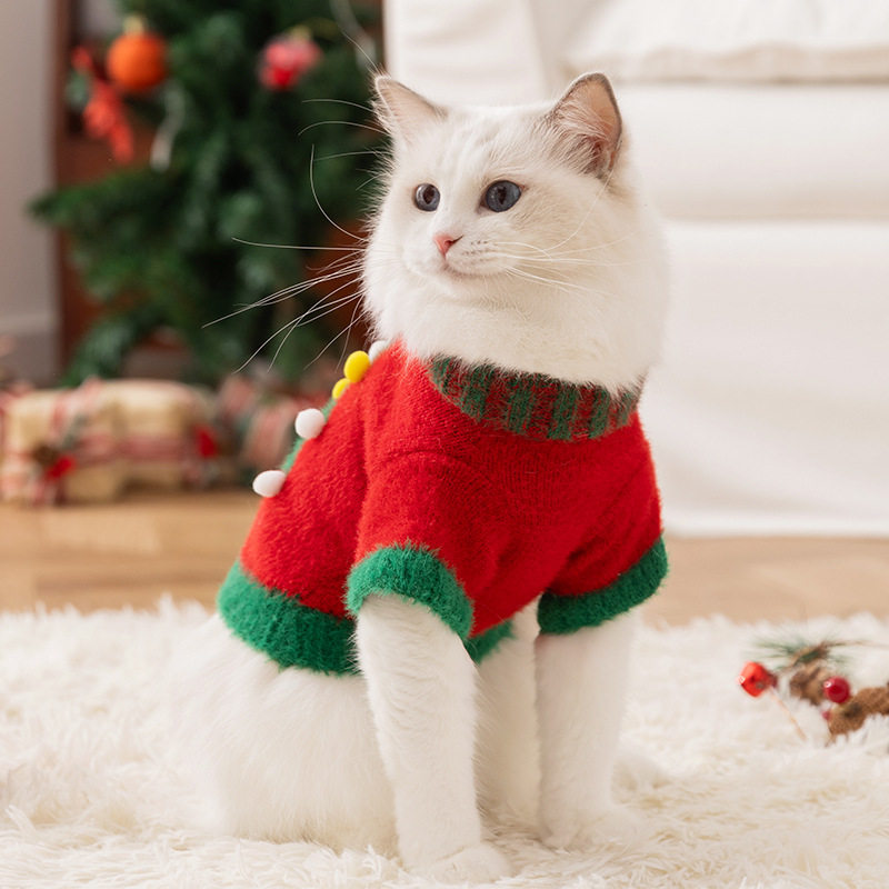 冬季圣诞风猫咪衣服保暖毛衣马甲中小型狗狗衣服新年宠物服饰