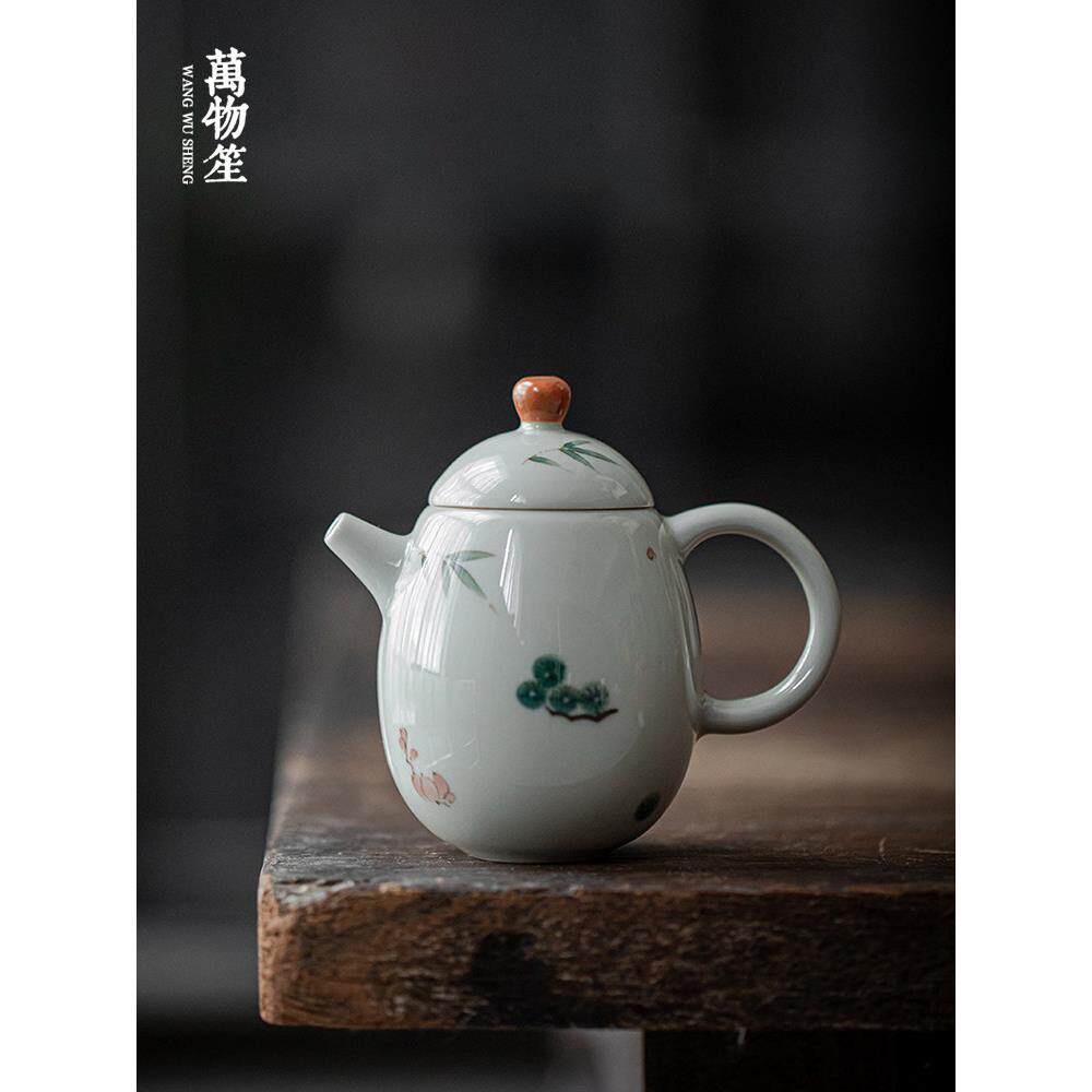 万物笙丨覆古青釉下彩纯手绘茶壶单壶带过滤家用泡茶壶陶瓷龙胆壶