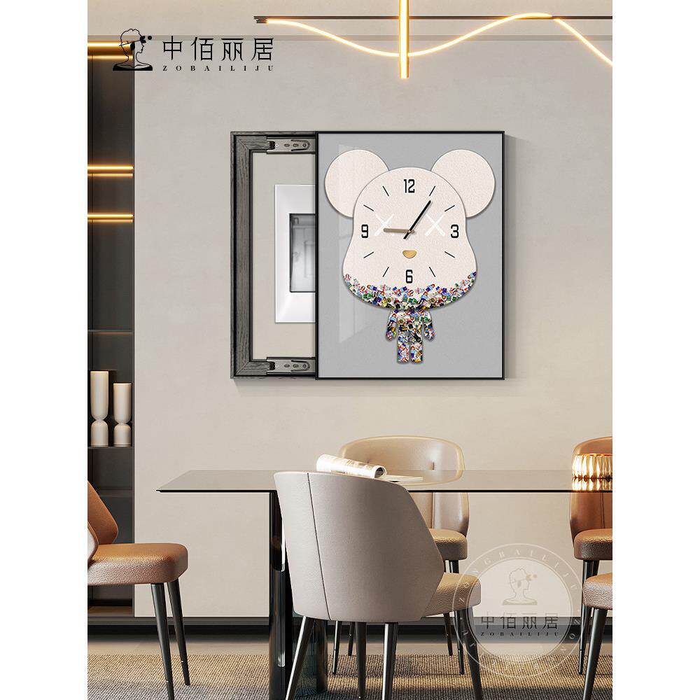 暴力熊电表盒装饰画与时钟新潮玩餐厅阻挡挂画垂直无打孔时钟壁画