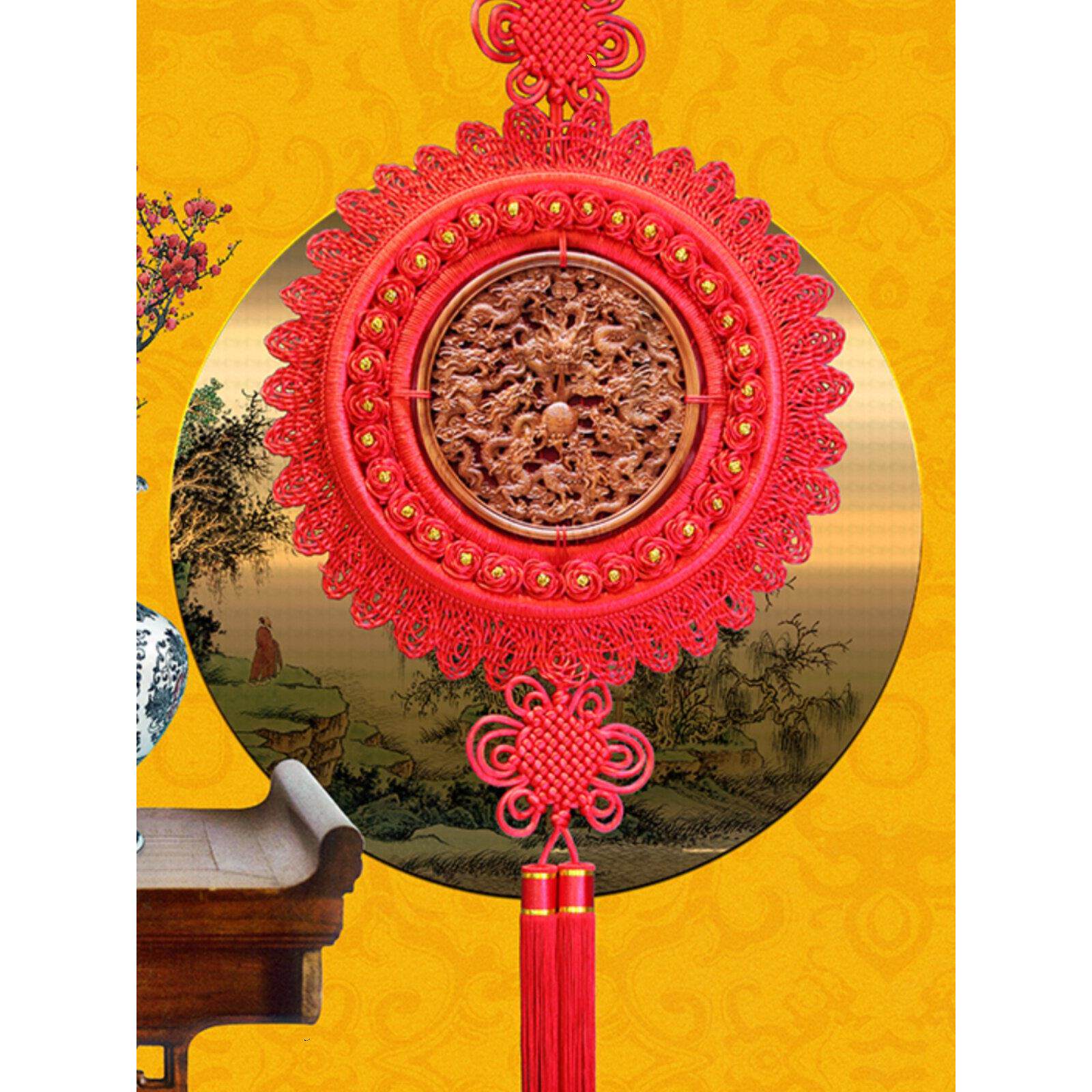 天湾记中国结向日葵祝福字特大号桃木客厅入口卧室电视墙高档装饰