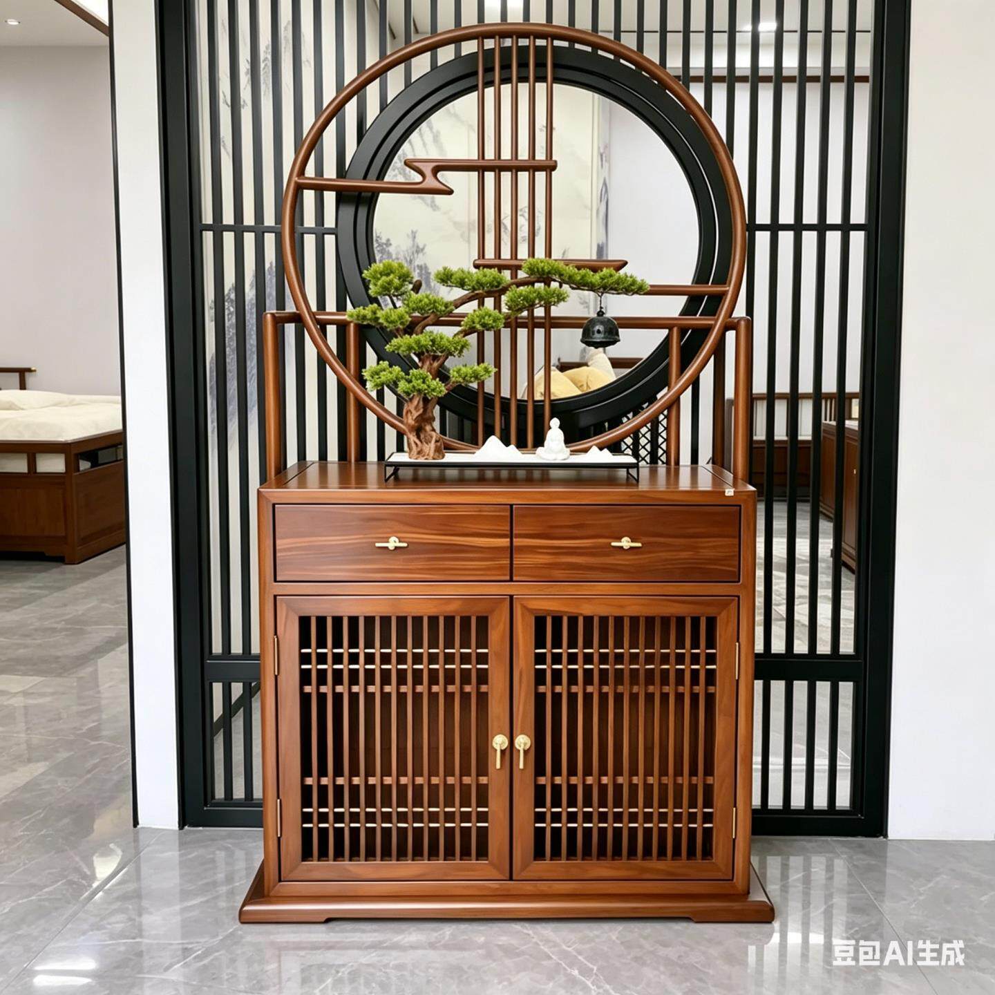 新中式乌金木餐柜实木靠墙玄关柜饭厅边柜客厅隔间高端观景台