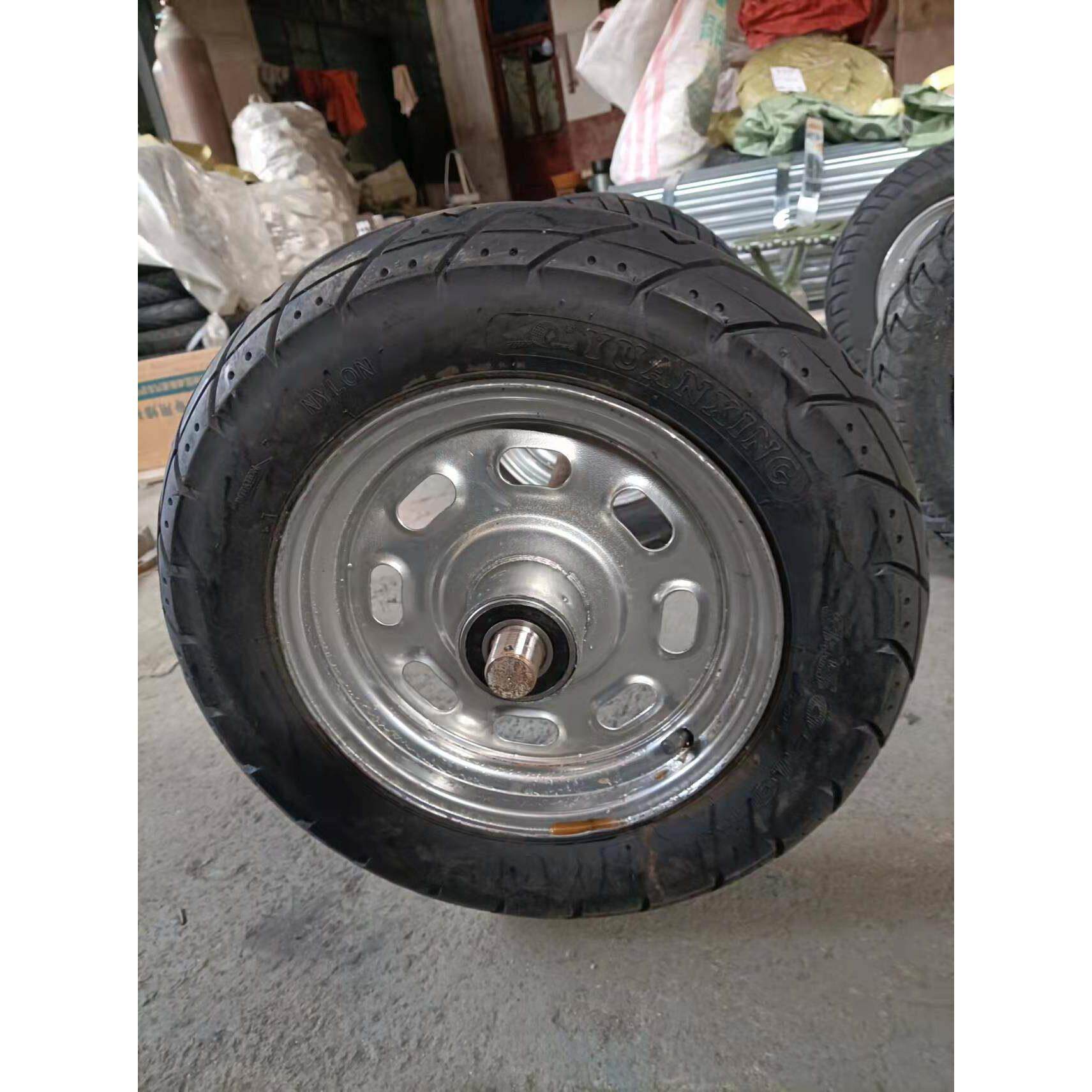 推车轮子轮胎带轴套装旧机车胎改工地手推车马车轮重型充气轮胎子