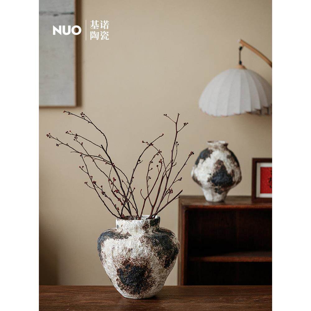 景德镇覆古做旧粗陶罐摆件客厅插花陶瓷花瓶干花民宿玄关装饰摆件