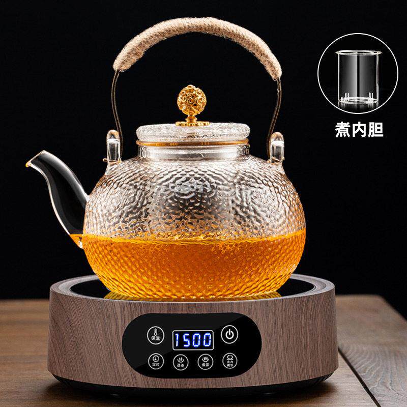 加厚高硼硅全玻璃煮茶壶锤纹提梁养生壶家用电陶炉加热烧水壶套装