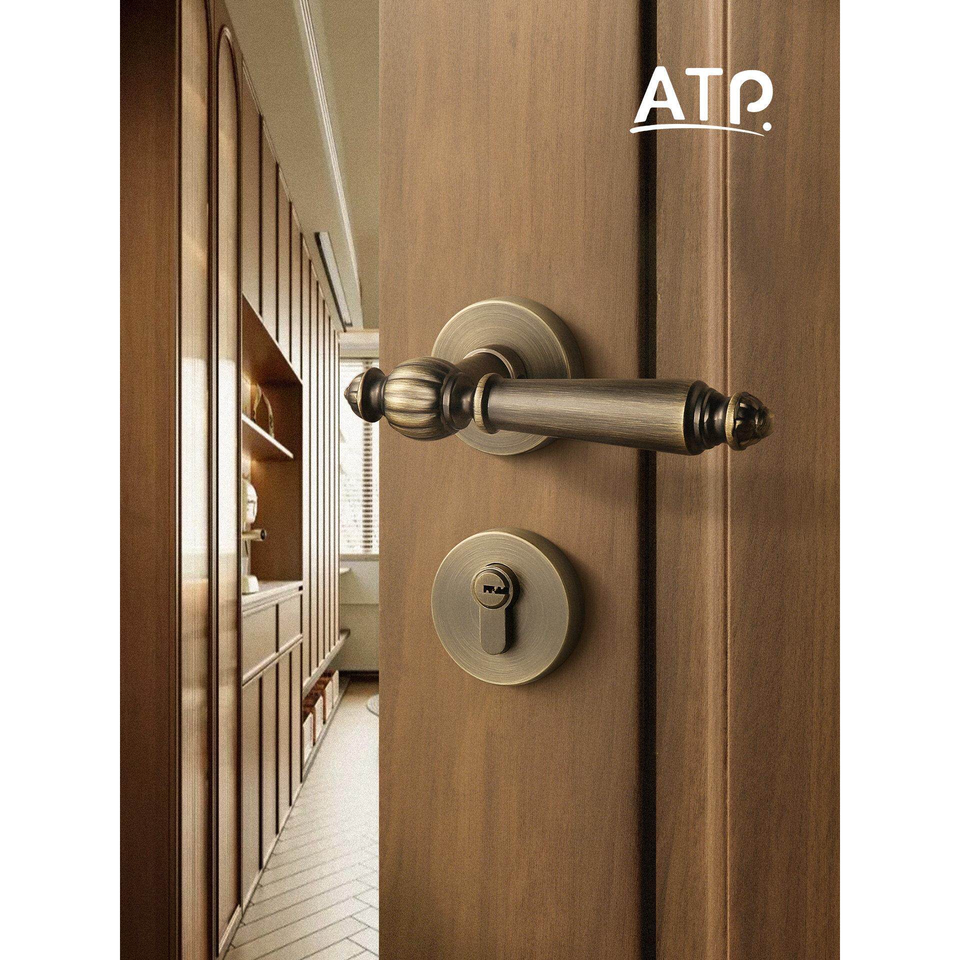 ATP法式覆古卧室房门锁青古铜室内分体磁吸静音锁家用房间门把手