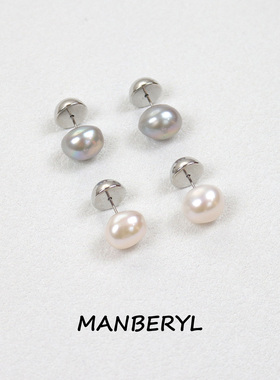 MANBERYL漫宝琳天然巴洛克珍珠耳钉女银针耳饰通勤百搭高级感耳环