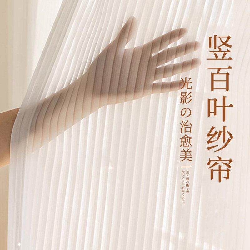 2025新款竖百叶纱帘白纱窗帘梦幻透光不透人白色飘窗阳台客厅纱帘