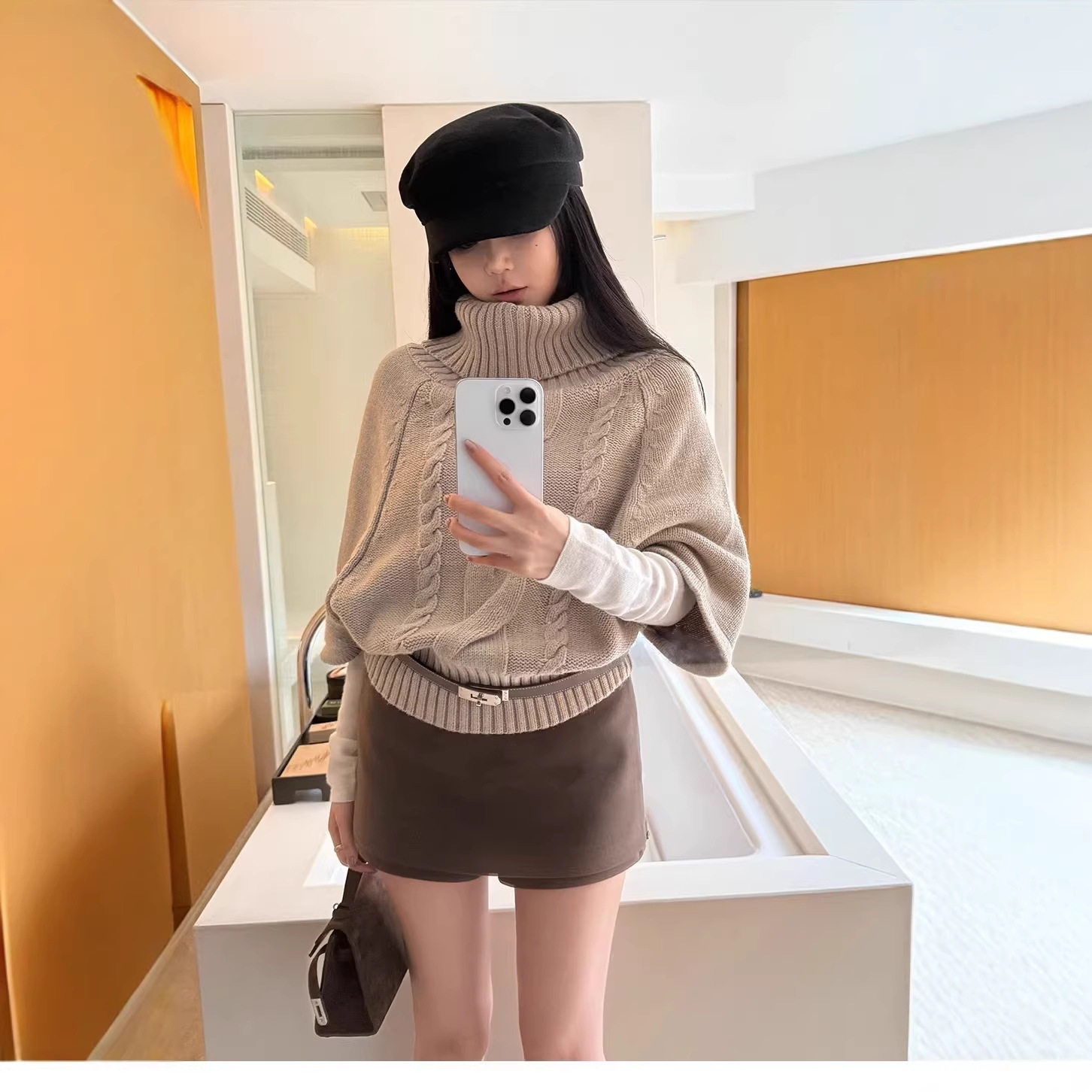麻花针织套头斗篷毛衣女高领2026春季新款韩版慵懒设计感针织衫