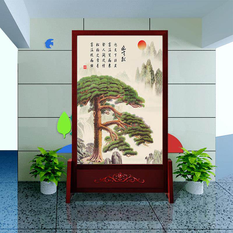现货新中式实木雕花屏风隔断客厅入户玄关公司办公室双面座屏定制