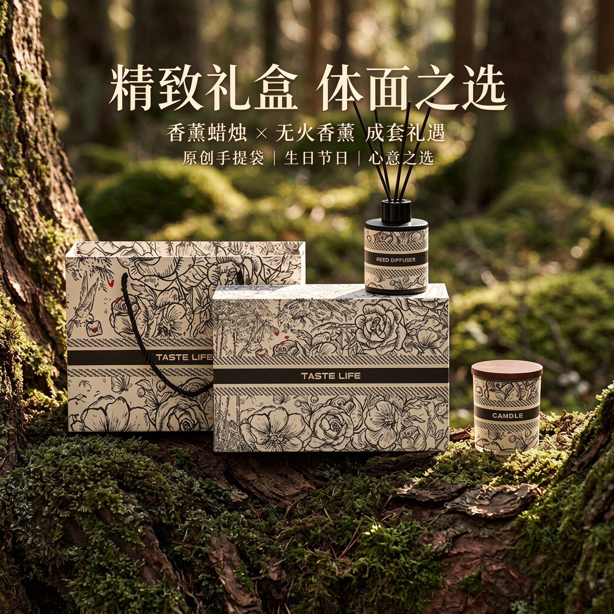 漾香叙插画系列无火香薰蜡烛礼盒