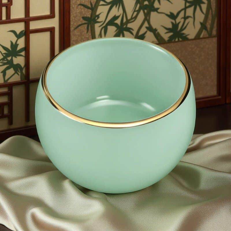 天青汝窑金镶玉瓷茶具套装轻奢高档礼品羊脂玉泡茶功夫盖碗礼盒装