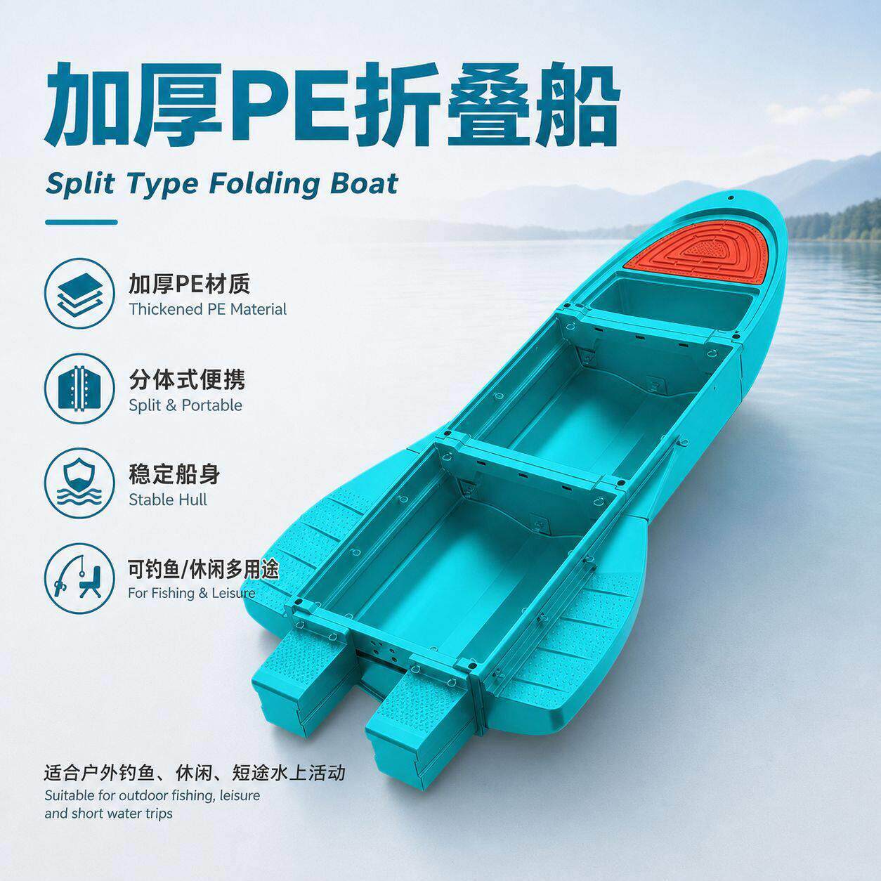 工程塑料船车载便携塑料船拼叠船pe船小船钓鱼船路亚船折叠船渔船