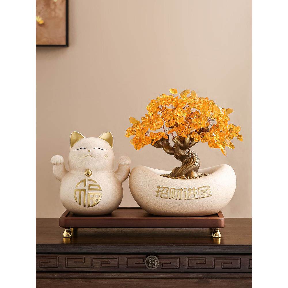 开业大吉招财猫摆件新店礼物生意兴隆高级感创意聚宝盆桌面装饰品