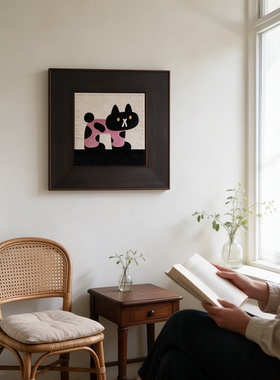 《馋》中古风小众装饰画乔迁礼治愈系布艺立体画客厅卧室玄关挂画