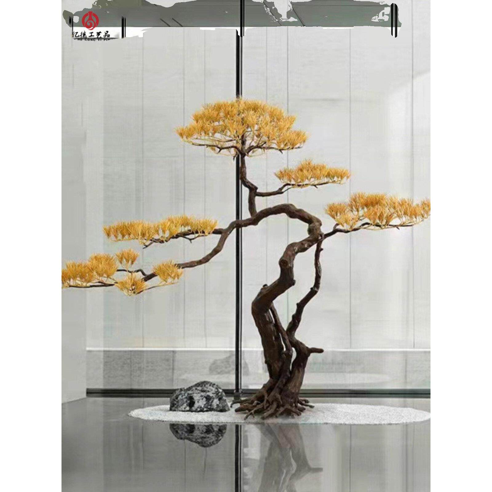 彷真金属迎客松树摆件酒店会所售楼处工艺品玄关过道招财雕塑装饰