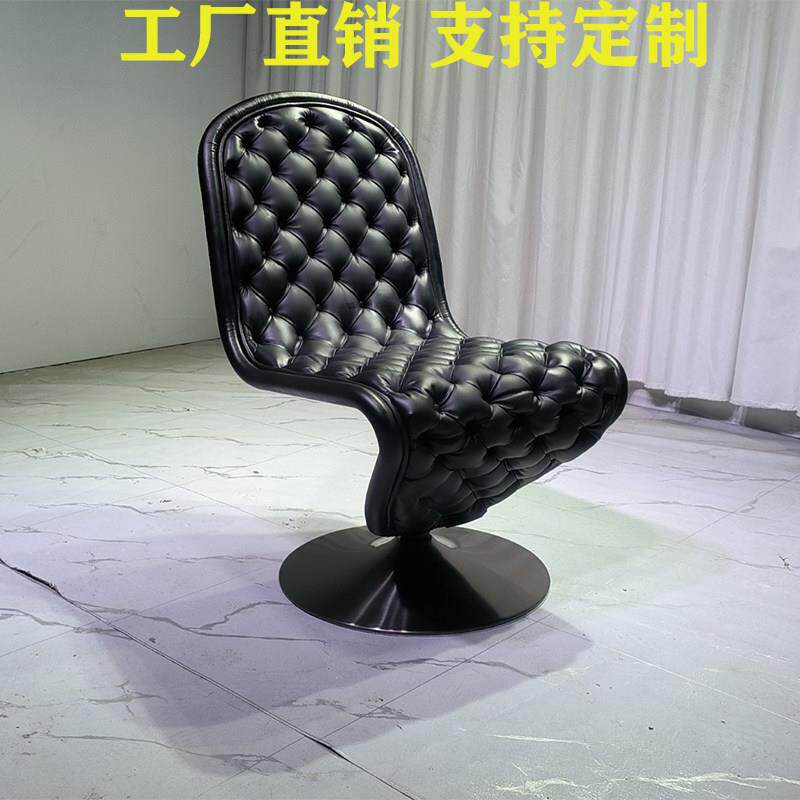 单人旋转椅设计师异形餐椅休闲沙发椅S形创意轻奢客厅金属椅子