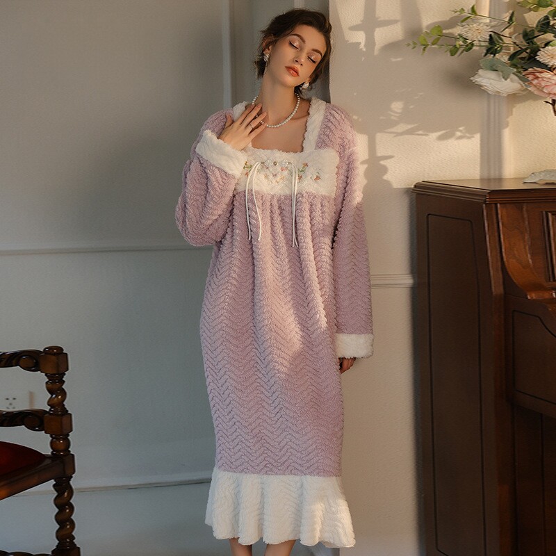 慵懒风加厚秋冬女士睡裙家居服