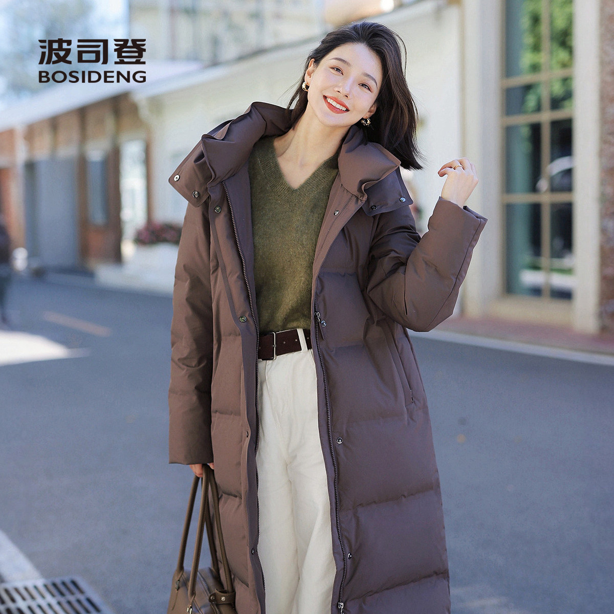 波司登羽绒服女过膝长款连帽商务通勤鹅绒保暖外套