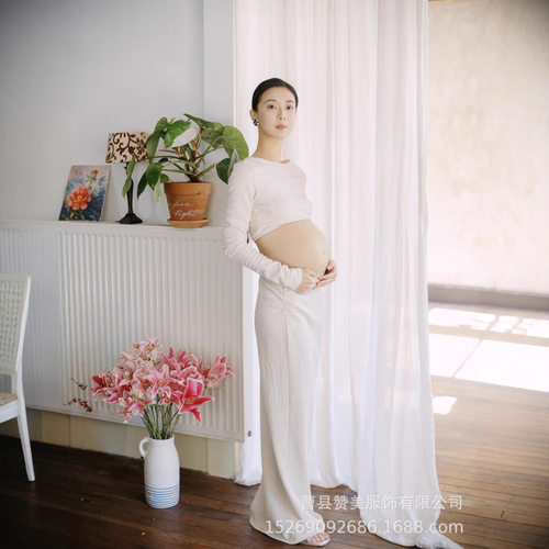 2026新款影楼孕妇写真服装法式纯欲风居家感大肚照孕妈咪摄影