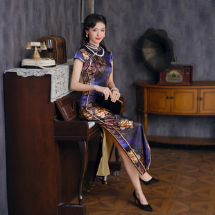2026新款唐之恋紫色桑蚕丝真丝旗袍女中式高端喜婆婆礼服连衣裙年