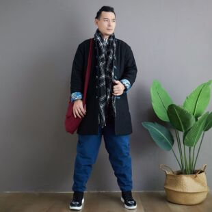 2026新款麻凡布衣冬季海浪棉袄复古风男式棉服立领盘扣休闲上衣高