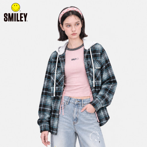 SMILEY笑脸秋冬新款格子连帽外套
