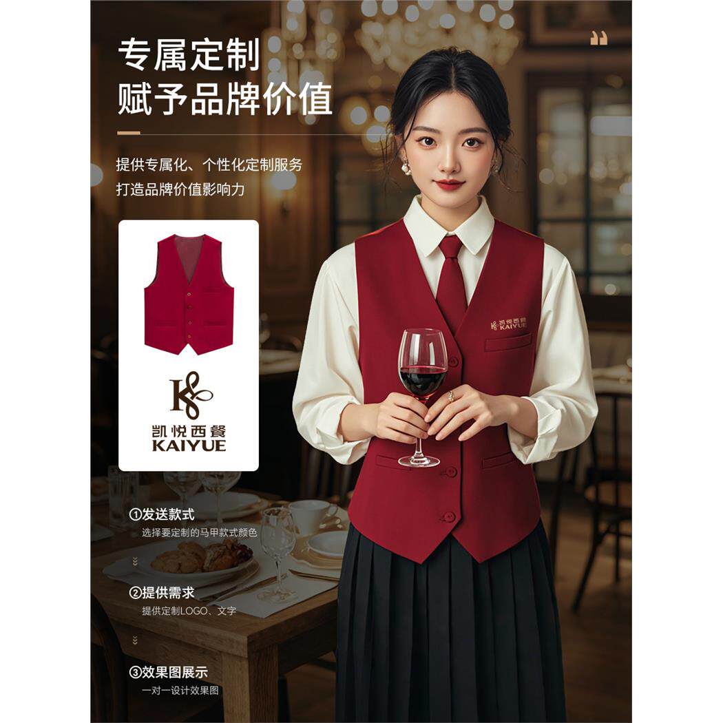 高端服务员马甲工作服定制西餐厅星级酒店超市酒保马夹工装背心男