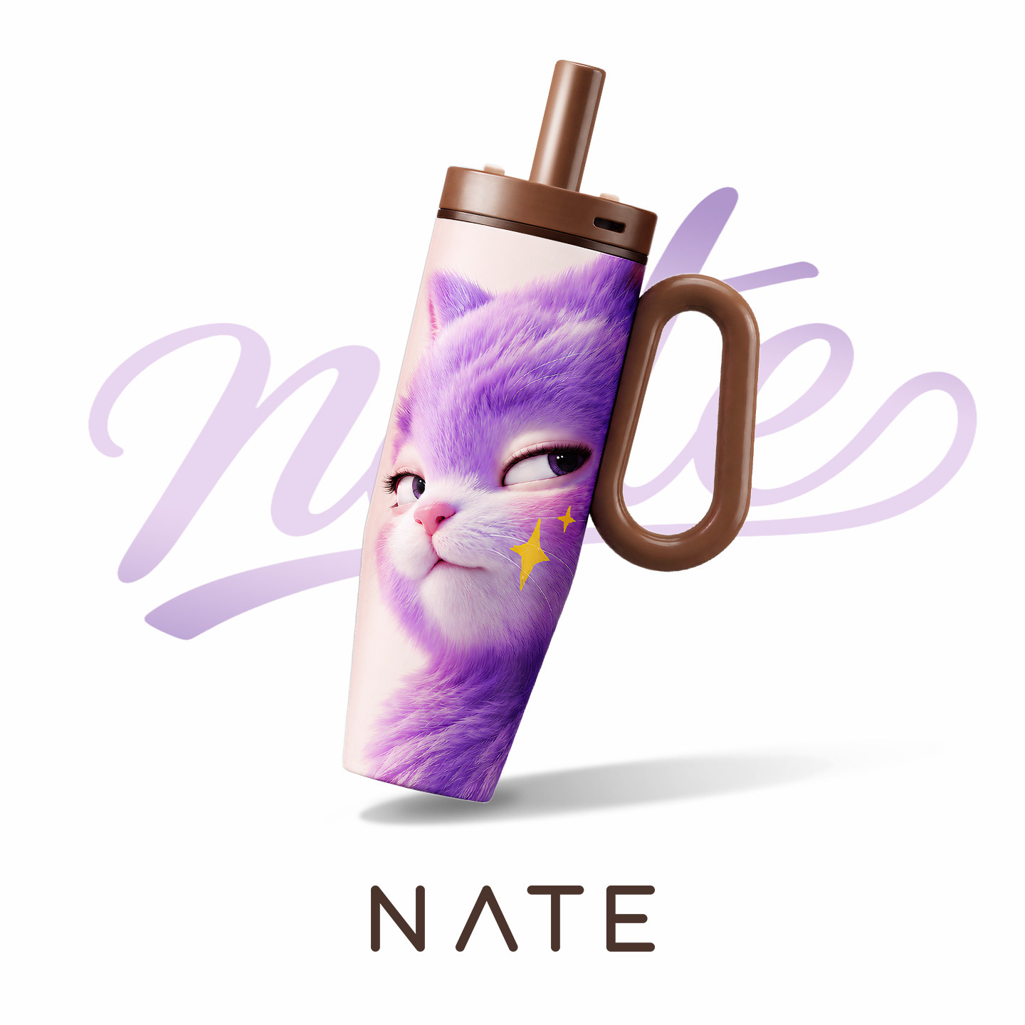 NATE保温水杯带把手提可爱巨无霸吸管大容量车载冰霸杯子生日礼物