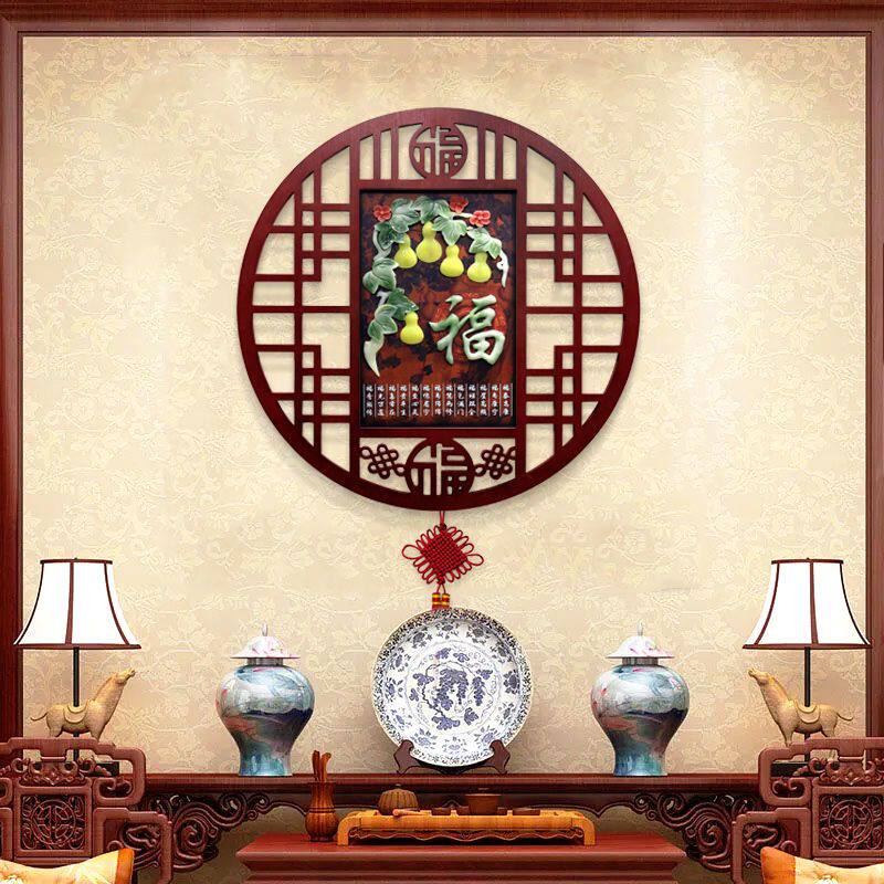 新型中式玉雕圆形挂画客厅餐厅玄关中国风背景壁画新中式雕刻艺术