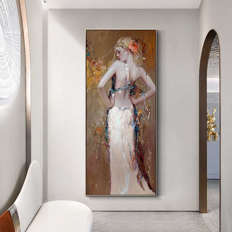 人物油画卧室装饰画现代挂画别墅欧式玄关竖版壁画半裸美女性感画