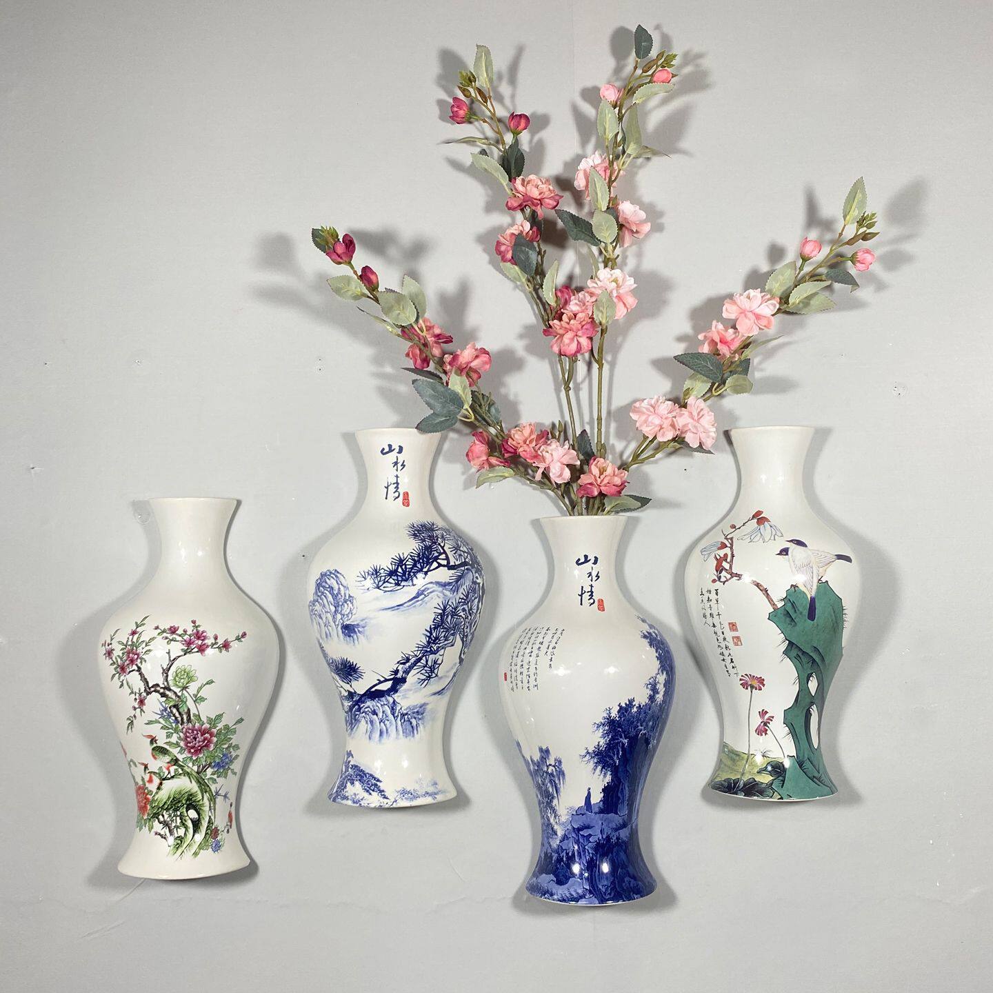 中式青花陶瓷壁挂花瓶3d立体挂件客厅玄关过道沙发背景墙上装饰品