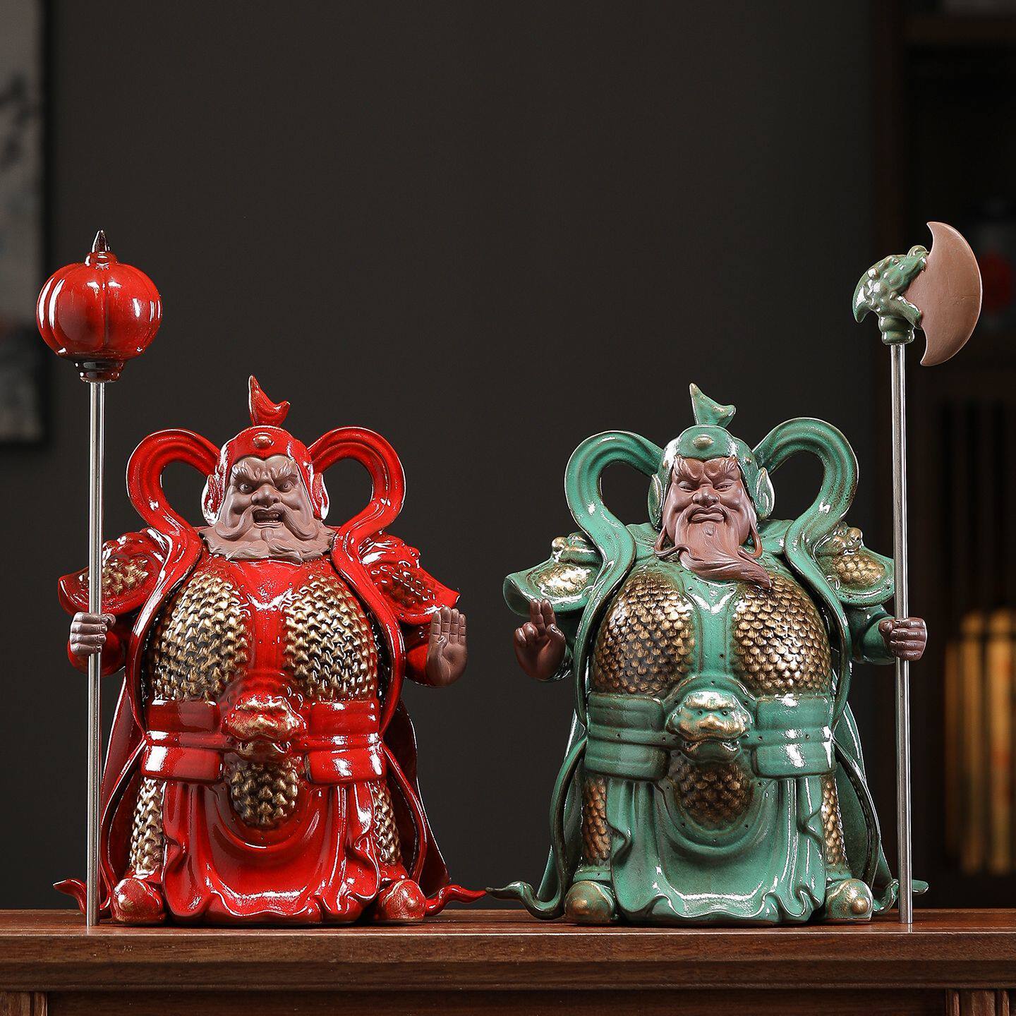 陶瓷门神哼哈二将创意人物神像客厅玄关摆件中式家居装饰乔迁礼品