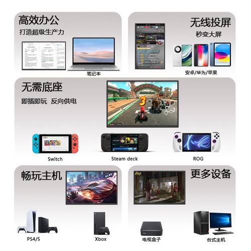 15.6寸便携显示器无线投屏手机直播刷视频追剧电脑笔记本副屏显示