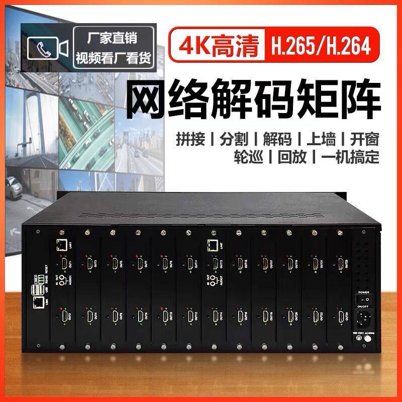 网络解码矩阵 高清监控解码器 一路输出单屏 36分割 兼容海康大华
