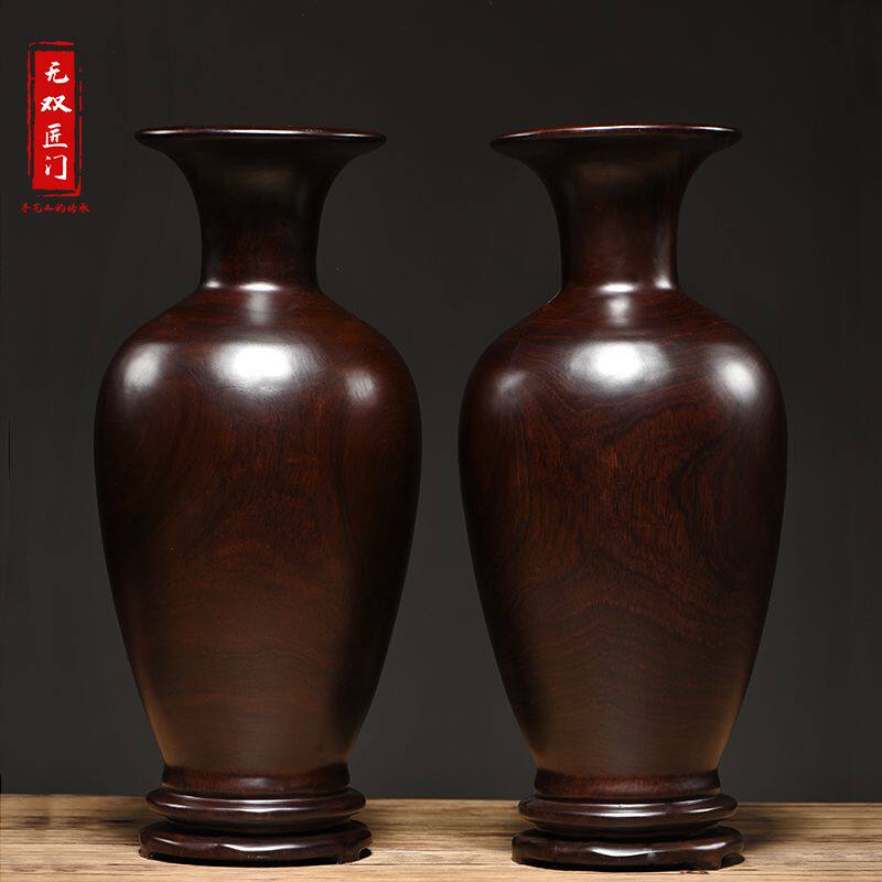 木雕中式花瓶摆件客厅插花仿古实木高档酒柜家居饰品新居乔迁礼品