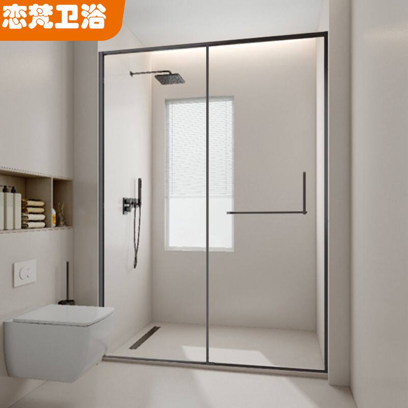 洗澡淋浴房卫生间干湿分离玻璃隔断浴室推拉移门家用一字型l浴屏