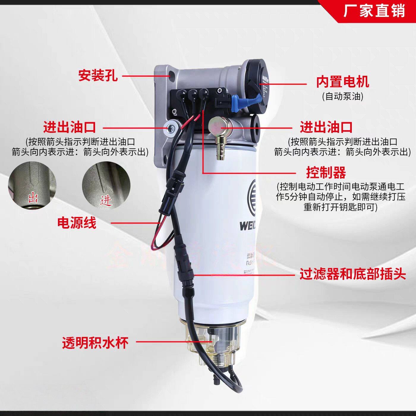 PL420电子泵双加热总成燃油水寒宝24V柴油滤芯加装改装油水分离器